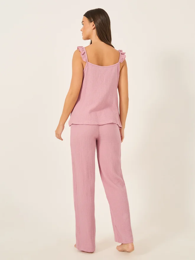 Styli Styli Unwind Cotton Gauze Ruffle Cami and Pyjama Set