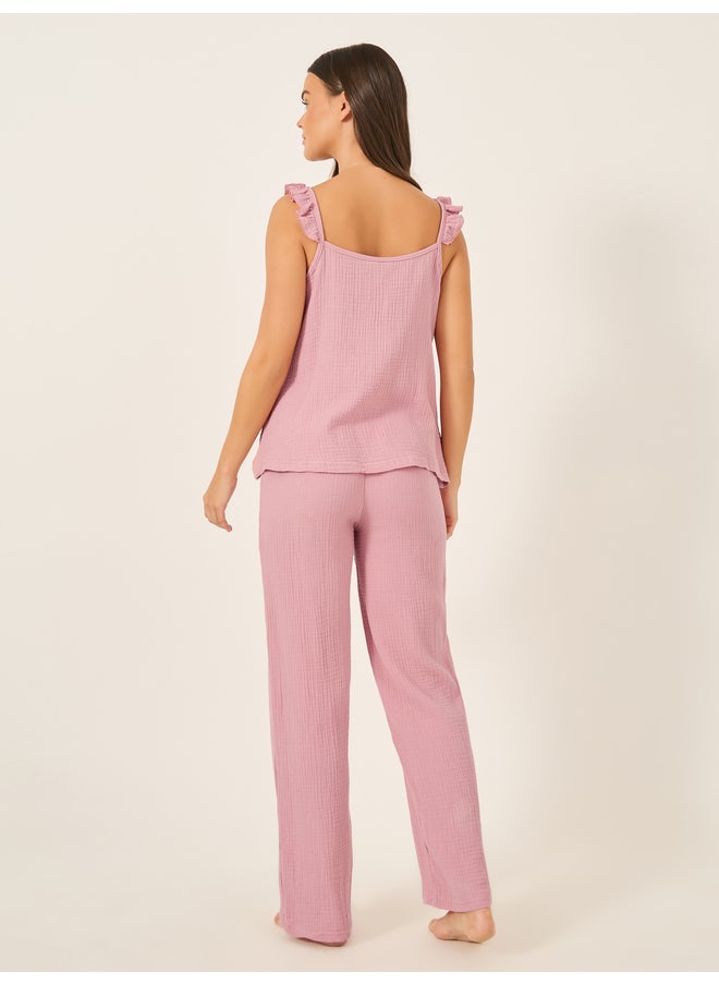 Styli Styli Unwind Cotton Gauze Ruffle Cami and Pyjama Set  - Image 5