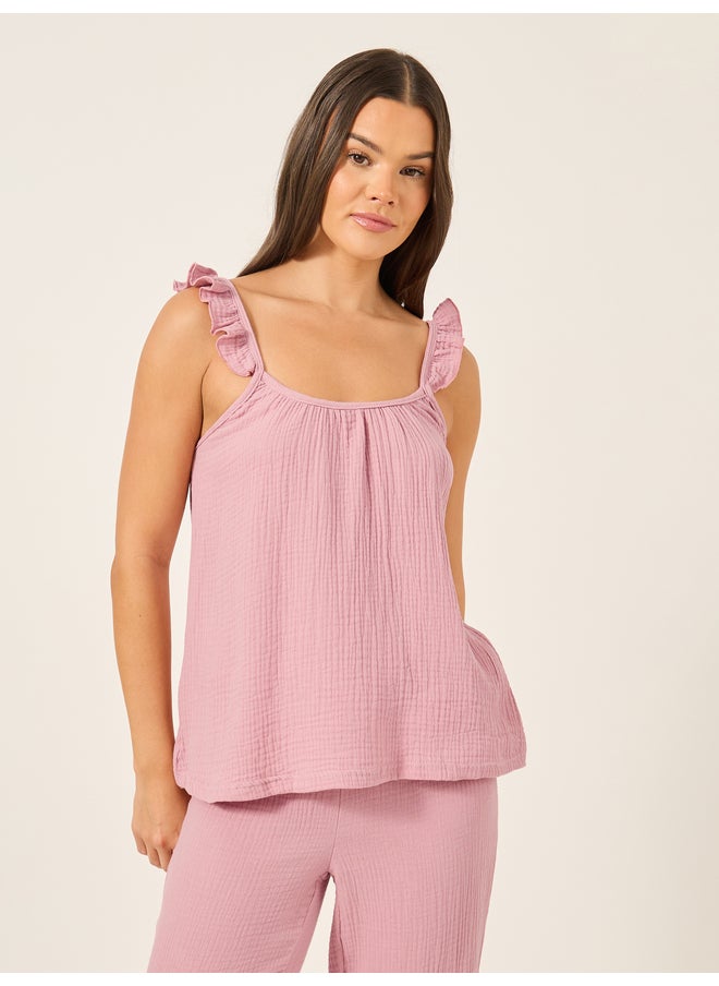 Styli Styli Unwind Cotton Gauze Ruffle Cami and Pyjama Set  - Image 3