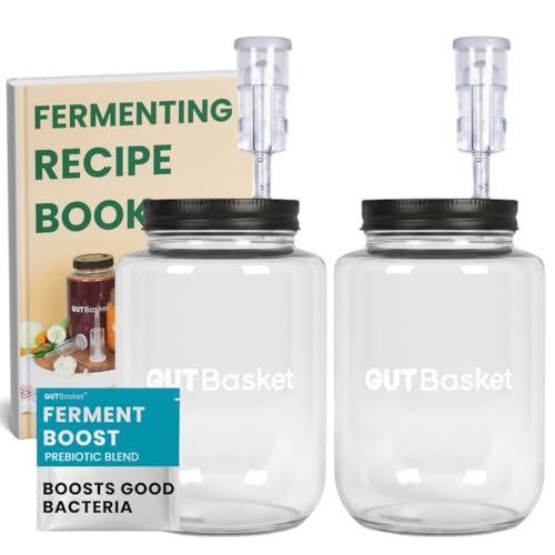 Gutbasket Fermenter 2 L (2 Jars)- Glass Fermentation Jar With Airlock And Lid | Ideal For Making Small Batches Of Fermented Beverage At Home, Blue - Image 1