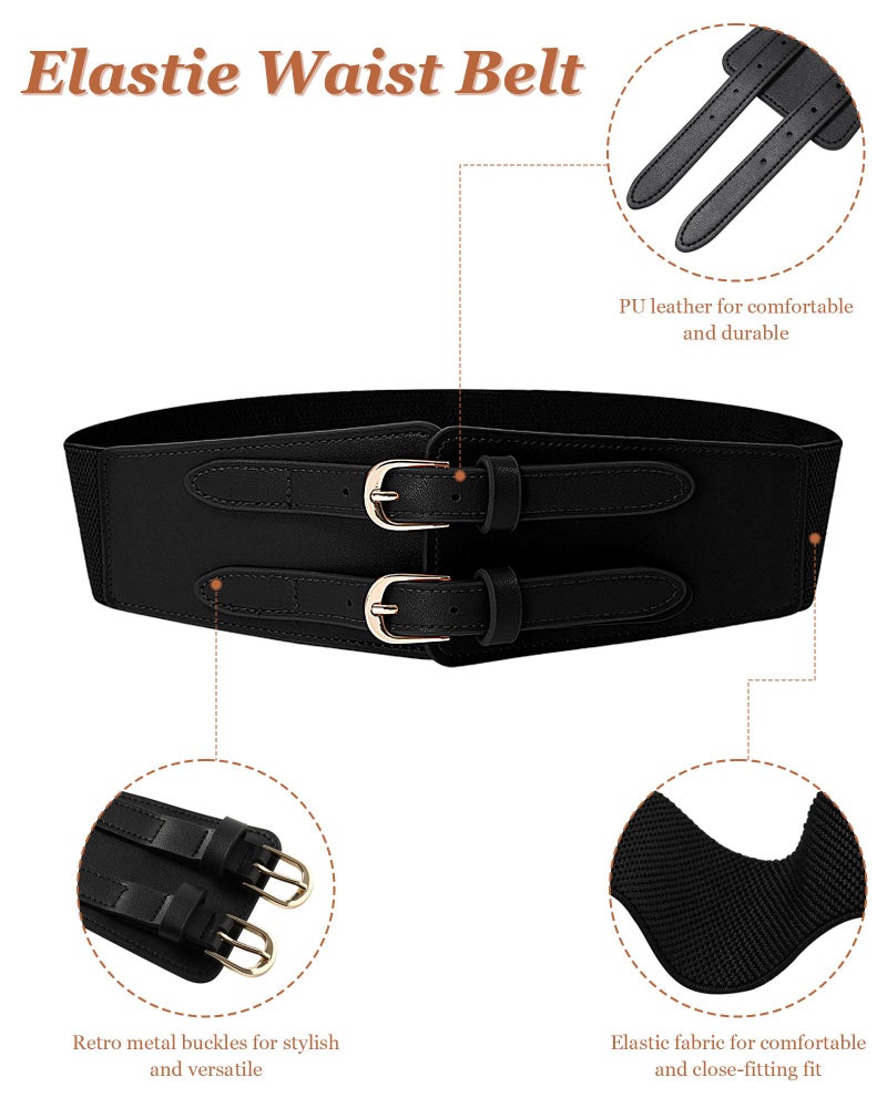 Kajeer Elastic Wide Waist Belt Women - Vintage Cinch Belts Women Wide Stretchy Belt for Dresses(S,Black) - Image 3