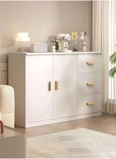 LEDIN Wooden Side Cabinet, Modern Storage Cabinet, Floor Document Cabinet with Wheels, Filing Cabinets, Office Cabinet (White)  - Image 1
