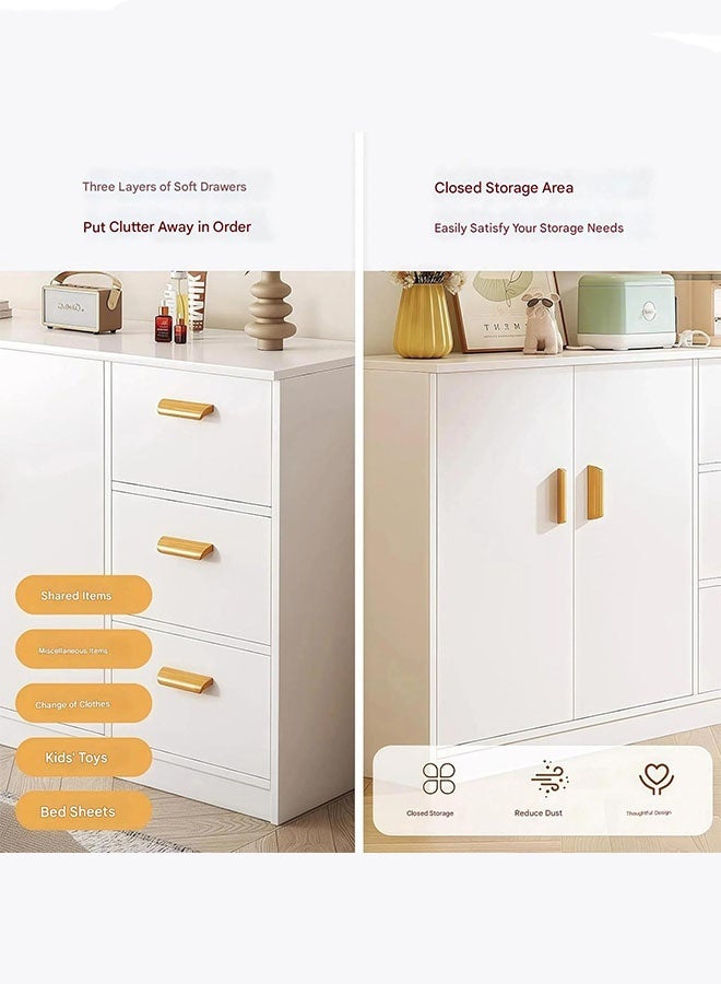 LEDIN Wooden Side Cabinet, Modern Storage Cabinet, Floor Document Cabinet with Wheels, Filing Cabinets, Office Cabinet (White) - Image 5