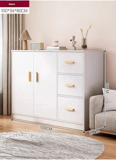 LEDIN Wooden Side Cabinet, Modern Storage Cabinet, Floor Document Cabinet with Wheels, Filing Cabinets, Office Cabinet (White)  - Image 2
