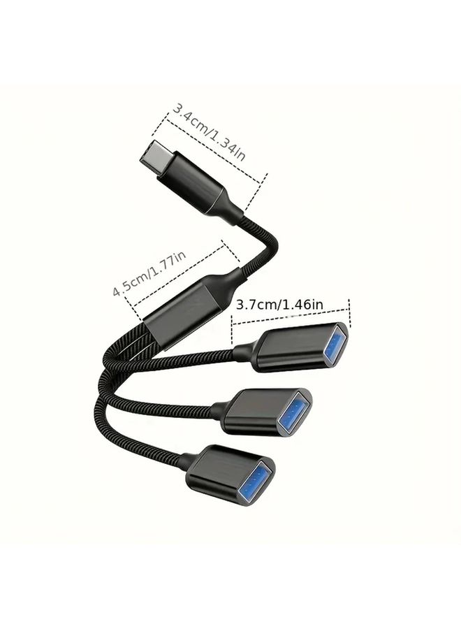 مُحوِّل USB C Hub الرمادي 3 في 1 بمحول متعدد المنافذ مع منفذي USB C ومنفذ USB A محول OTG - Image 2
