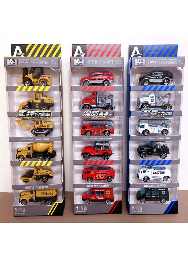 Children's Simulation Engineering Truck Fire Truck Police Car Baby Toy Car 6 Loaded Alloy Car Model Sliding Car Wholesale-Color:1:60 Engineering Vehicle [6 PCs]]  - Image 2