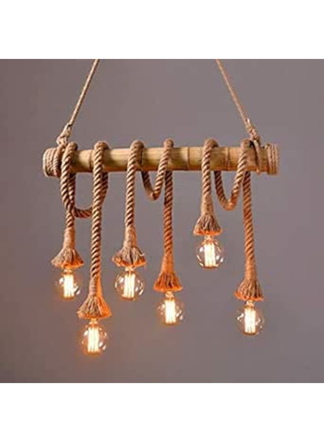 Six Head Vintage Bamboo Hemp Rope Pendent Light Restaurant Living Room Lapm Clothing Store Cafe Bar Creative Chandelier