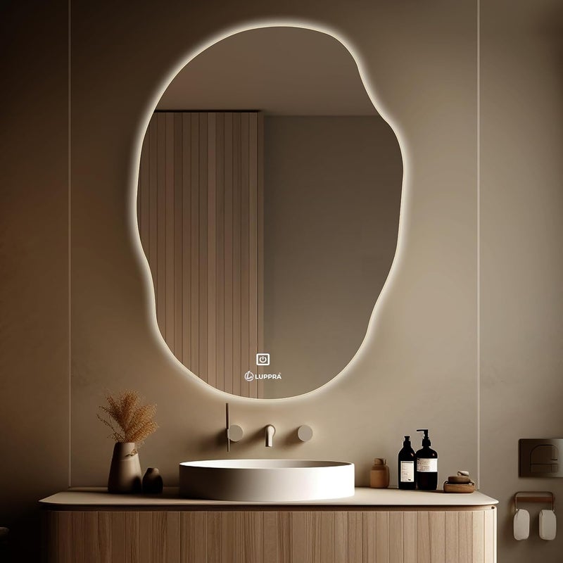 LUPPRA Led Bathroom Oval Mirror with 3Color Light Warm White Natural 18 X 24 Inch Led Bathroom Vanity Mirror for Wall with Front and Backlit Mirror LightSmart LED Design