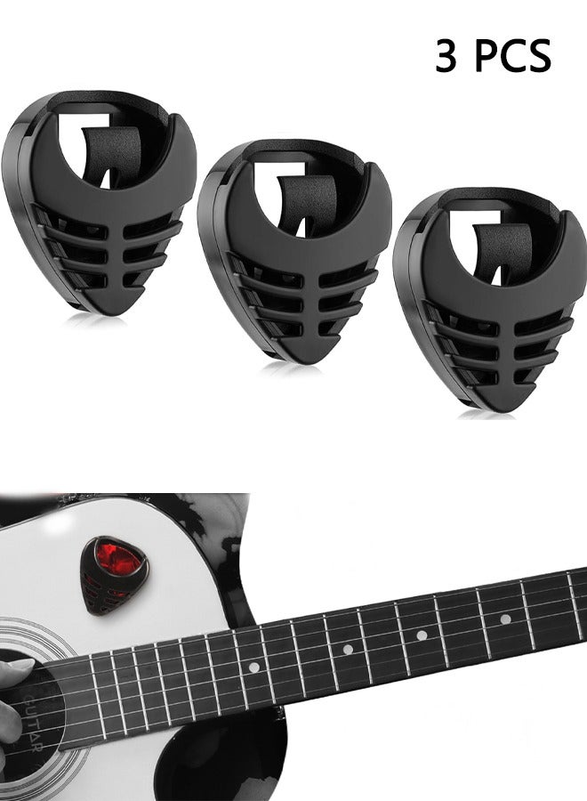 3 Pieces Pick Holder Stick-on Guitar Pick Holder Black Plastic Easy to Paste on the Guitar with Adhesive Back and Spring Guitar Accessories Convenient Picks Placement for Acoustic Guitar Bass Ukulele - Image 1