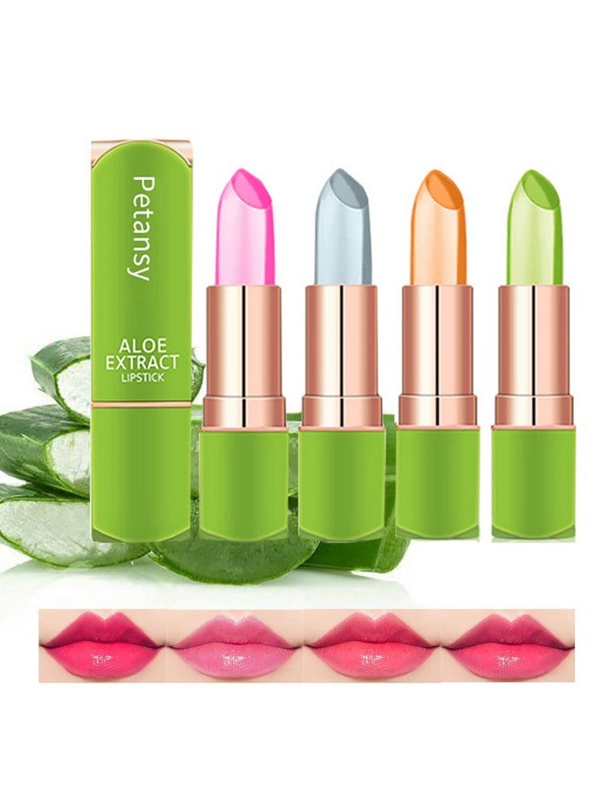 4 Colors Aloe Vera Lipstick Jelly Lipstick Long Lasting Moisturizing Lip Balm Magic Temperature Color Changing Lip Care