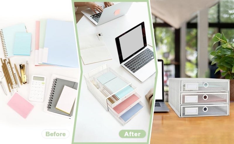 Exerz Paper Sorter 3 Drawer Wire Mesh A4 / Desk Multifunctional Desk Organiser/Multi-Layer Letter Tray - for Documents, Magazines, Notebooks and Letter (White) - Image 4