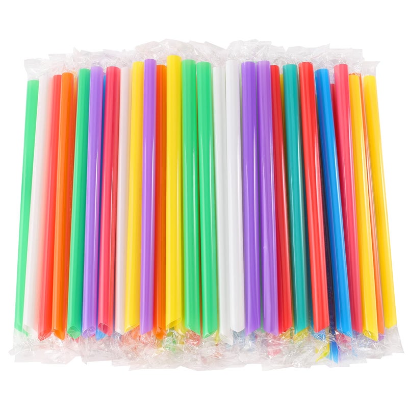 RENYIH 100 Pcs Smoothie Boba Individually Wrapped Straws Jumbo Large Plastic Disposable Bubble Tea Milkshake Colorful Drinking Straws043 Wide X 82 Long