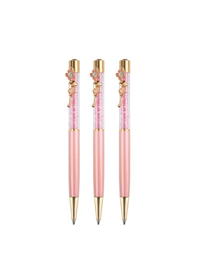 RANBOS Ballpoint Pens Set Crystal Diamond Metal Pen with Flowers for Journaling in Black Ink for Women Girls Galentine's Day Gifts Wedding Birthday School Office (Pink) - Image 1