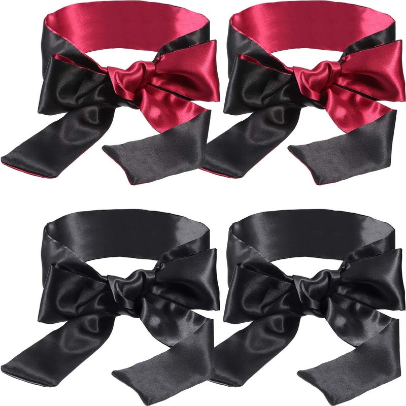 4 Pack Sleeping Mask Satin Eye Mask 150 cm, Adjustable Satin Blindfold Soft Eye Covers(Black Rose Red and Black)