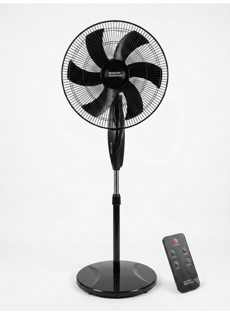 Master Elektron ME-18ER PRO 18 Inch Stand Fan, 6 Blades, 3 Speeds, Remote Control, Timer, Black
