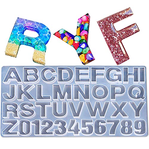 DIY Letters Mold Alphabet Number Silicone Molds Large Clear Resin Mold Jewelry Keychain Casting Mold Epoxy Resin Craft Supplies for DIY Alphabet Letters and Number 36 Cavity