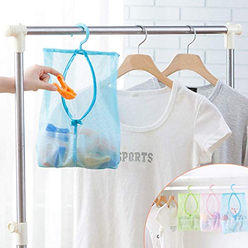 Luvina Colorful Hanging Mesh Bag, Bathroom Shower Storage Organizer Set Hamper Bag Closet Rack Clothes Clip Collection 2pcs - Image 3