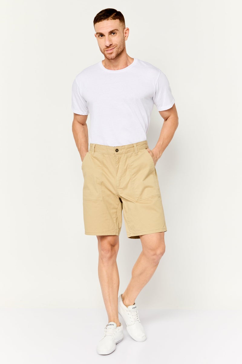 GAS Men Plain Basic Shorts, Khaki - Image 2