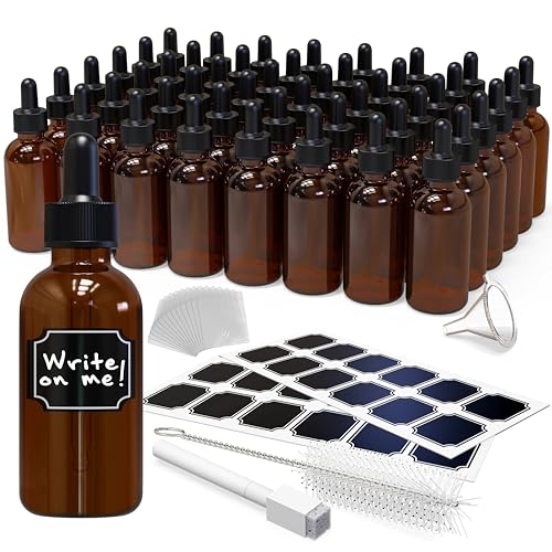 Nevlers 48PK Amber 2 oz Dropper Bottles Glass Set  Leakproof Amber Dropper Bottles Useable as Tincture Bottles with Dropper Droppers for Oils Medicine Dropper Eye Dropper  Gifts for Mom