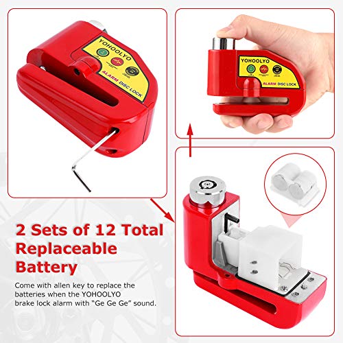 YOHOOLYO Alarm Disc Lock Motorcycle Disc Brake Lock Anti-Theft Waterproof 110 dB 7mm Pin 5ft Reminder Cable for Motorcycles Bike Scooter Carry Pouch (Red) - Image 5