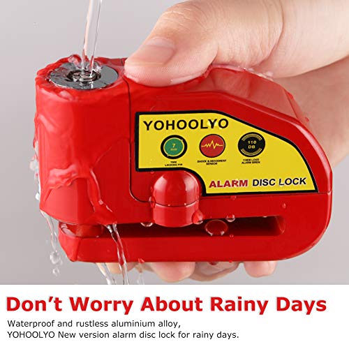 YOHOOLYO Alarm Disc Lock Motorcycle Disc Brake Lock Anti-Theft Waterproof 110 dB 7mm Pin 5ft Reminder Cable for Motorcycles Bike Scooter Carry Pouch (Red) - Image 4