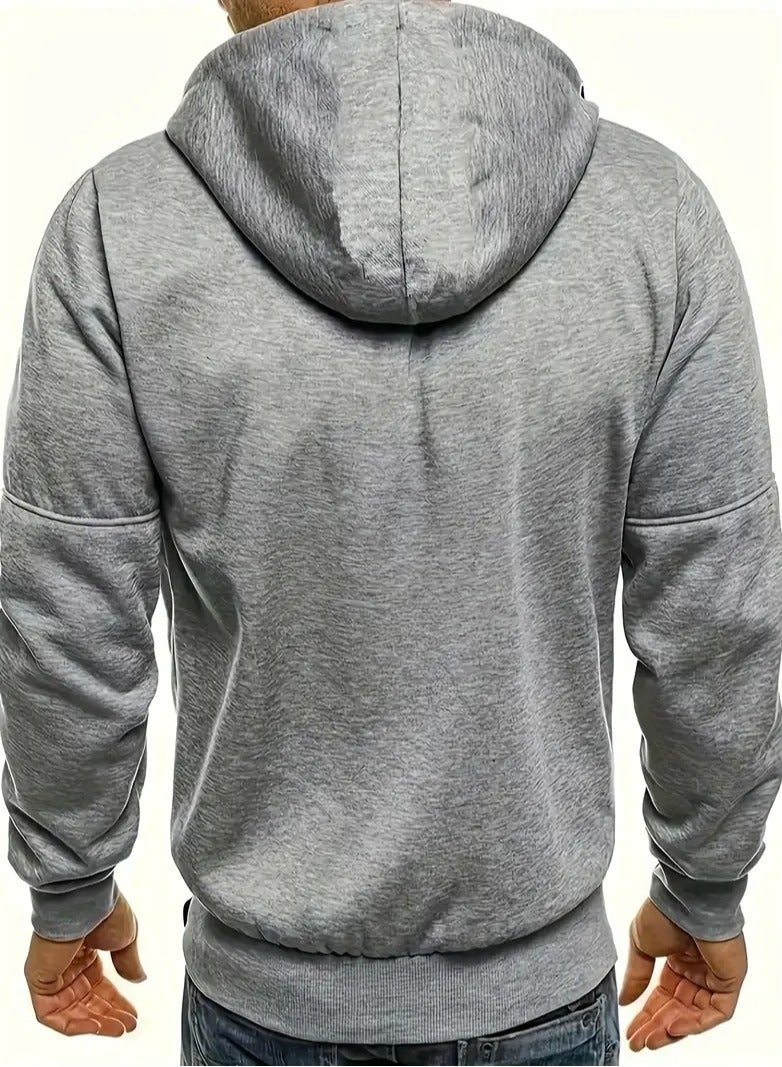 NIBEMINENT Solid Color Men's Hooded Jacket Casual Long Sleeve Hoodies With Zipper Gym Sports Hooded Coat For Spring Fall  - Image 2