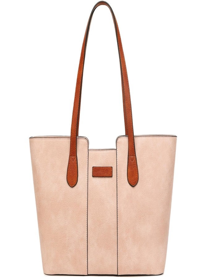 ToLFE Tote Bags for Women Purses and Handbags Top Handle Satchel PU Leather Shoulder Hobo Bags (Light Pink/Brown) - Image 1