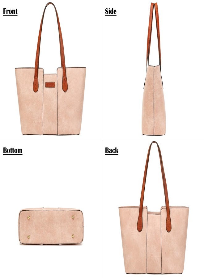 ToLFE Tote Bags for Women Purses and Handbags Top Handle Satchel PU Leather Shoulder Hobo Bags (Light Pink/Brown) - Image 3