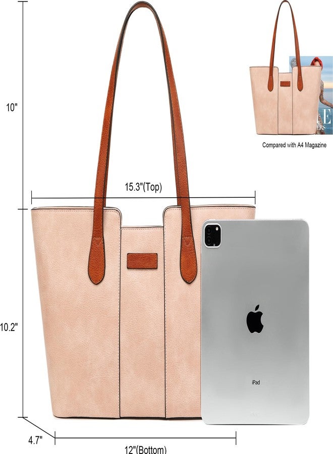 ToLFE Tote Bags for Women Purses and Handbags Top Handle Satchel PU Leather Shoulder Hobo Bags (Light Pink/Brown) - Image 5