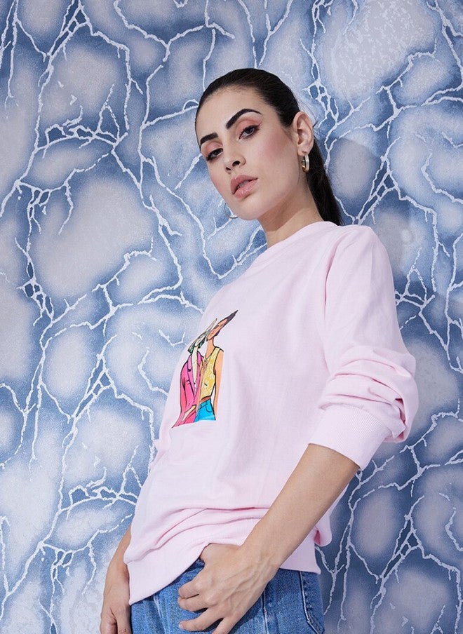 Athena Pink Graphic Printed Sweatshirt for Women - Image 3