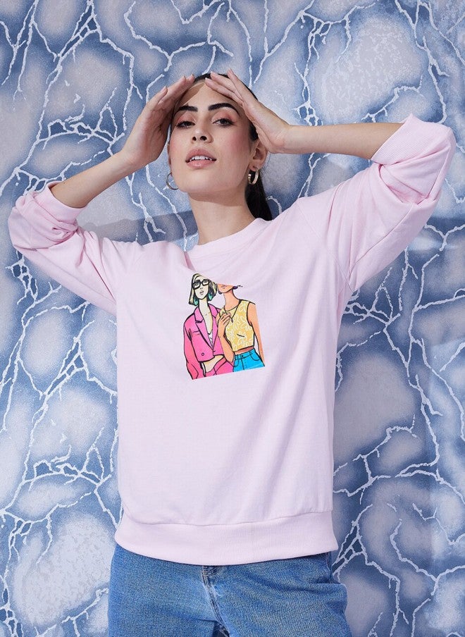 Athena Pink Graphic Printed Sweatshirt for Women - Image 1