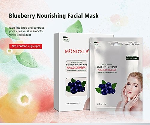 Mond'sub MONDSUB Blueberry Beauty Skin Care Face Sheet Facial Masks with Natural Extract Repairing Fine Lines and Nourising Skin 25gm each for Women and Men Pack of 11 - Image 2