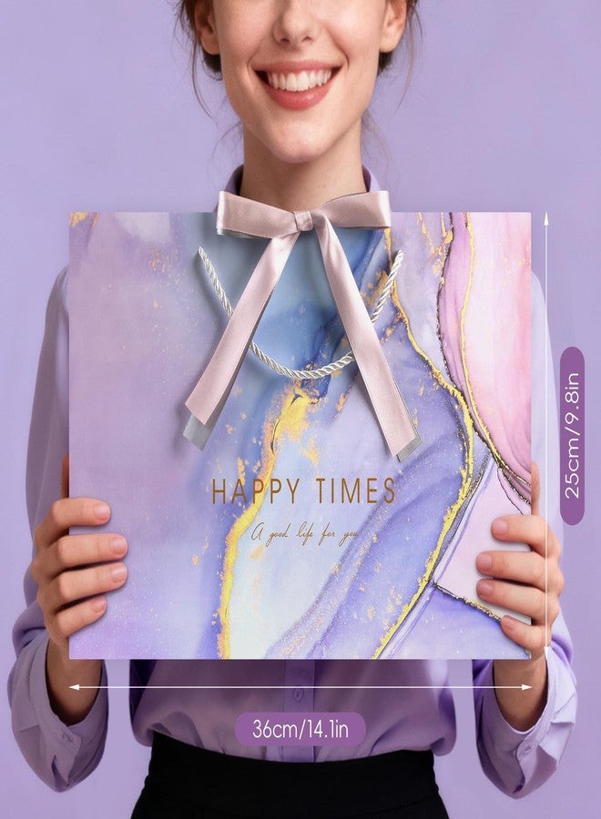 YoungTree Large Mothers Day Gift Bag with Tissue Papers and Greeting Card Two-Tone Ribbon, Purple Marble Pattern Gift Bag with Handles, Present Bags for Mother's Day Birthday Wedding Party Supplies - Image 3