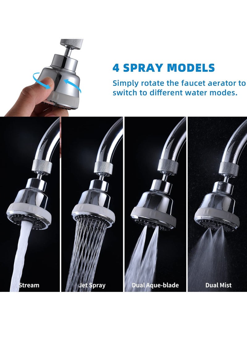 Faucet Aerator Faucet Sprayer Attachment, Kitchen Faucet Head Replacement with 4 Spray Modes, 360° Swivel Faucet Extender Anti-Splash Sink Sprayer Faucet Nozzle Head (Diamond, Silver) - Image 2