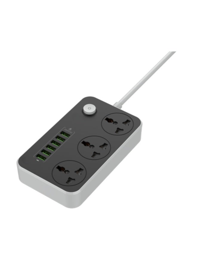 ريبنيو 3 مقابس طاقة مع 6 منافذ USB إضافية، محطة شحن مثالية للمنزل/المكتب، أسود/رمادي - Image 1