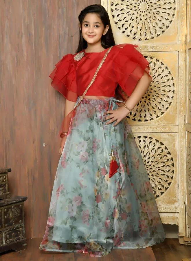 ليل بيكس طقم شولي أنيق بكشكشة وتنورة مطبوعة