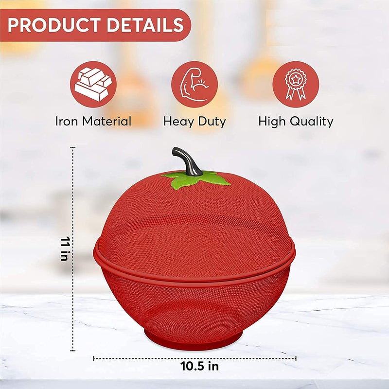 Deoxys Apple Shape Steel Net Fruits & Vegetables Storage Basket for Kitchen, Pack of 1, Red Color - Image 4