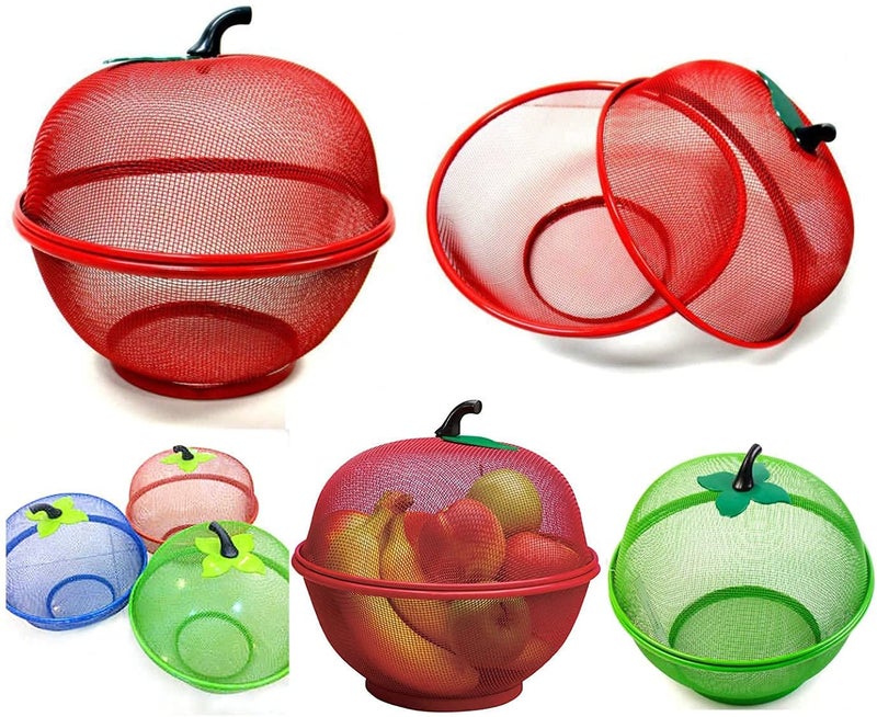 Deoxys Apple Shape Steel Net Fruits & Vegetables Storage Basket for Kitchen, Pack of 1, Red Color - Image 1