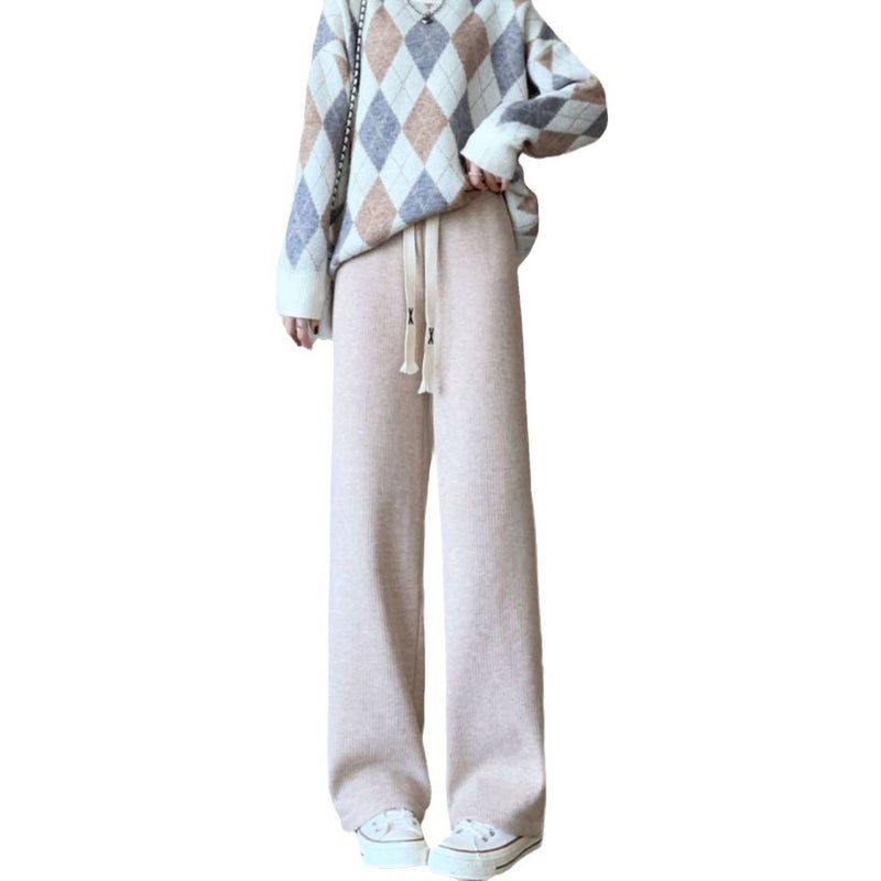 2025 Autumn/Winter Faux Cashmere Narrow Wide-Leg Pants For Women, High-Waisted, Drapey, Straight-Leg, Fleece-Lined Pants, Long Pants That Make You Look Slimmer And Have Longer Legs - Image 5
