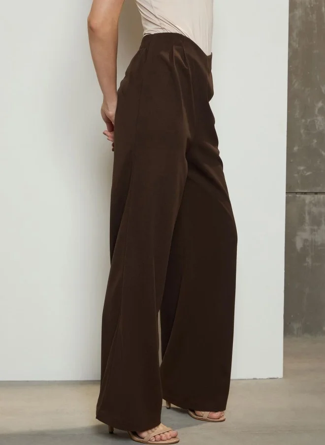 SASSAFRAS Brown High-Rise Pleated Korean Pants for Women
