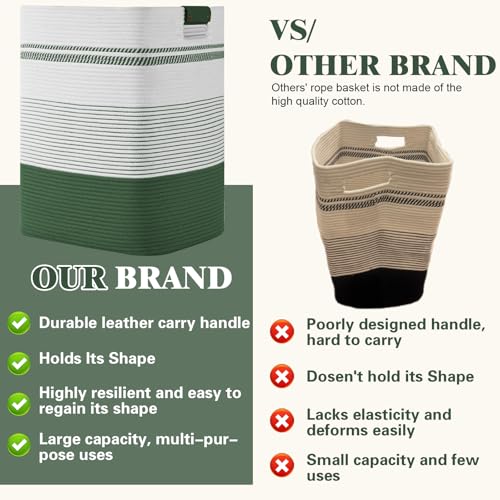 Degeyoyo Laundry Hamper, 95L Tall Laundry Basket with Leather Handles, Rectangle Large Clothes Hamper for Organizing, Cotton Woven Laundry Baskets Storage Hampers for Bedroom, Nursery, Living Room - Image 5