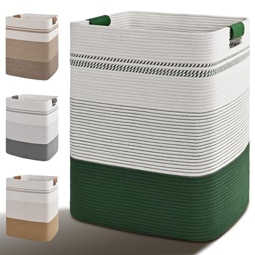 Degeyoyo Laundry Hamper, 95L Tall Laundry Basket with Leather Handles, Rectangle Large Clothes Hamper for Organizing, Cotton Woven Laundry Baskets Storage Hampers for Bedroom, Nursery, Living Room - Image 1