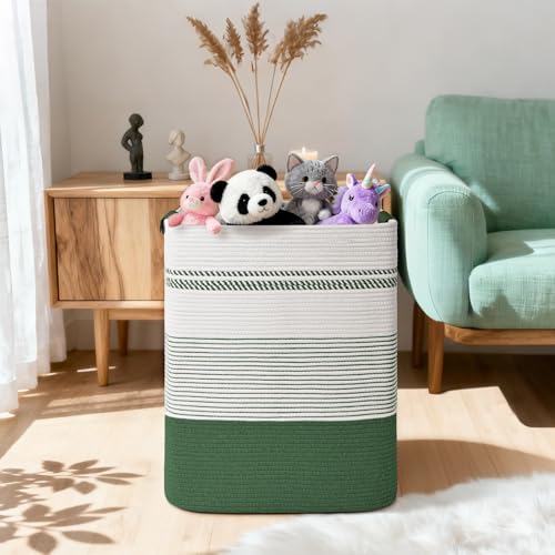 Degeyoyo Laundry Hamper, 95L Tall Laundry Basket with Leather Handles, Rectangle Large Clothes Hamper for Organizing, Cotton Woven Laundry Baskets Storage Hampers for Bedroom, Nursery, Living Room - Image 2