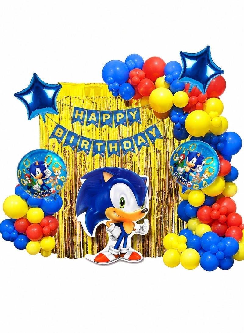 SONIC Blue Sonic The Hedgehog Theme Birthday Decoration Set With Balloon Garland, Happy Birthday Banner, Star Foil Balloons And Character Balloon For Kids Party - Image 5