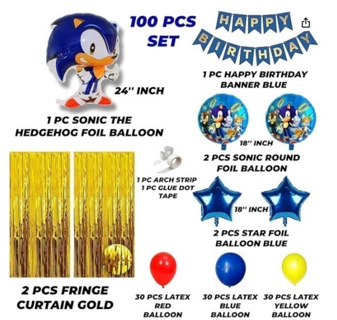 SONIC Blue Sonic The Hedgehog Theme Birthday Decoration Set With Balloon Garland, Happy Birthday Banner, Star Foil Balloons And Character Balloon For Kids Party - Image 3