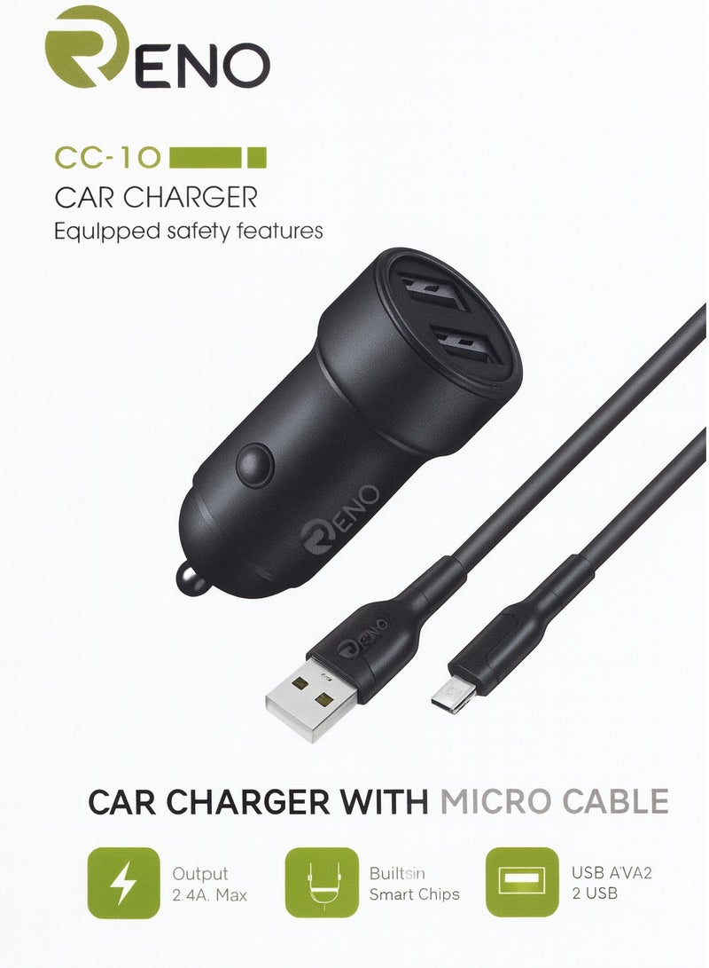 Reno CC-10 Car Charger Dual USB Ports 2.4A Fast Charging with Smart Chip