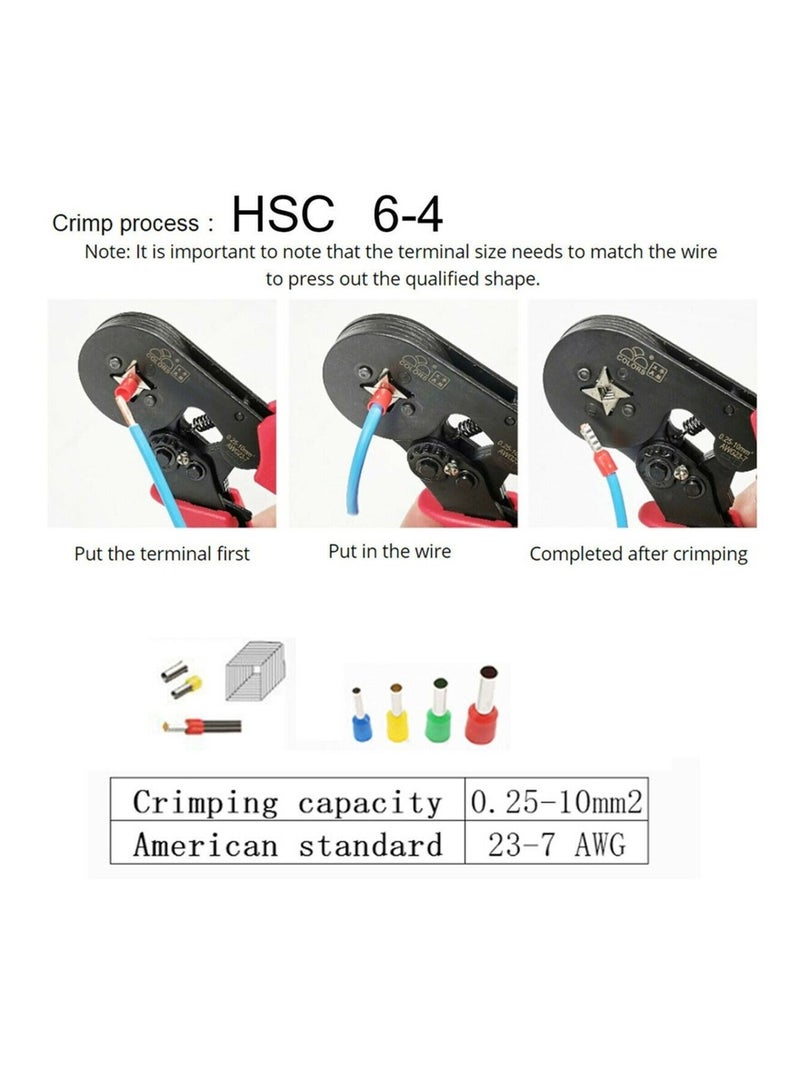 End Sleeves Ferrule Crimping Tools HSC8 6 4A SelfAdjustable AWG 23 7 0 25 10mm2 Square Ratcheting Wire Crimping Plier  - Image 3