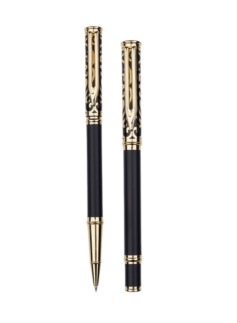 Signature Pen Souvenir Business Suit Business Holiday Small Gift Metal Neutral Pen Black Metal Water-Based Pen - Black Pattern Gift Box - Image 2