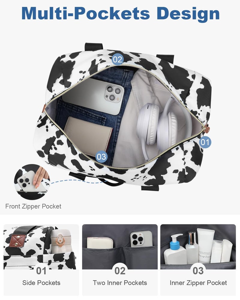Pritent Travel Duffle Bag, Waterproof Weekender Overnight Hospital Bags for Women Men with Toiletry Bag Lightweight Personal Item Duffle Gym Bag for Travel, Airplanes, Sports(Cow Print, Medium) - Image 4