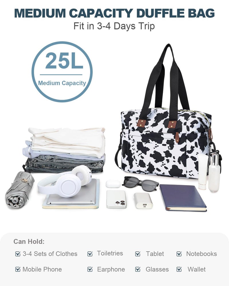 Pritent Travel Duffle Bag, Waterproof Weekender Overnight Hospital Bags for Women Men with Toiletry Bag Lightweight Personal Item Duffle Gym Bag for Travel, Airplanes, Sports(Cow Print, Medium) - Image 5